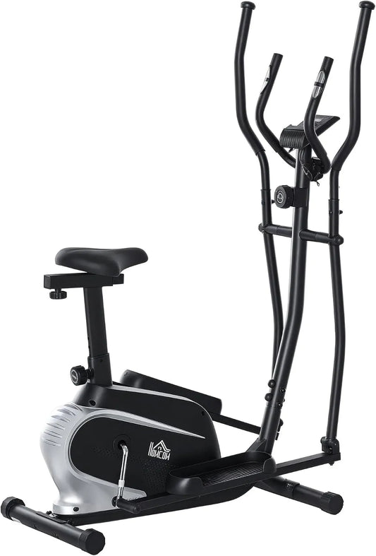 Homcom vélo elliptique, résistance réglable Acier finition noire, Vertical vélo d'appartement 2 en 1 écran LCD Multifonction Hauteur