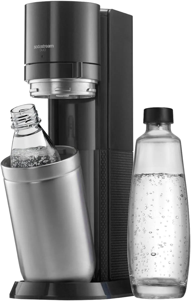 Lave-vaisselle, sodastream DUO Machine à Eau Pétillante et Soda pour Carafe en Verre, Pack 1 Carafe en Verre 1L + 1 Bouteille 1L Compatible, Noire