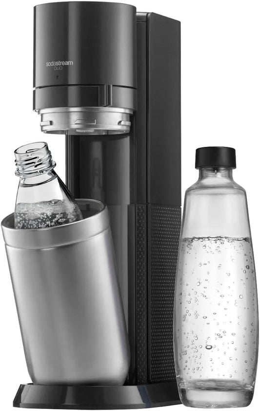 Lave-vaisselle, sodastream DUO Machine à Eau Pétillante et Soda pour Carafe en Verre, Pack 1 Carafe en Verre 1L + 1 Bouteille 1L Compatible, Noire