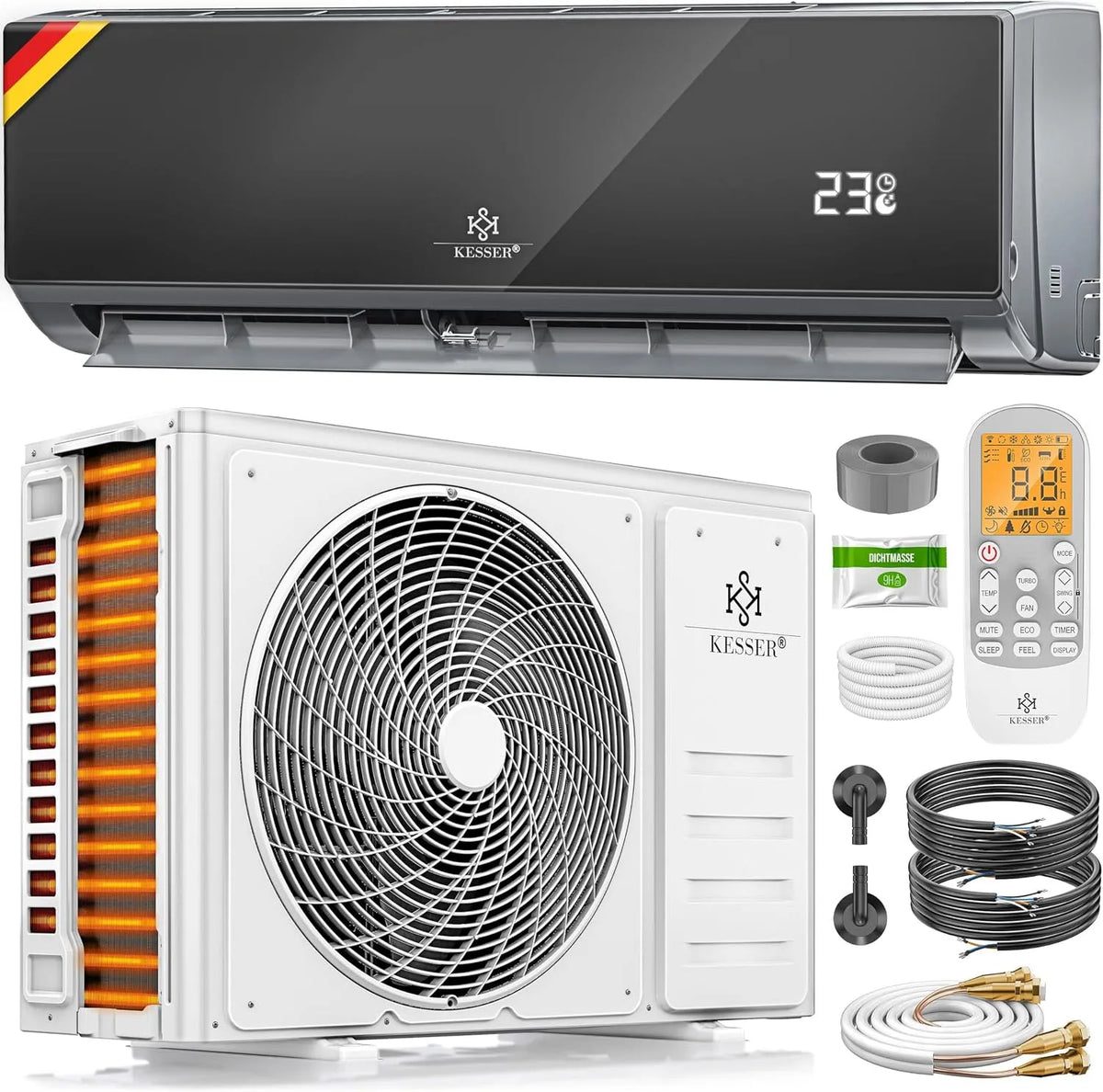 Kesser climatiseur, Kit de climatisation Split Quick Connect 12000 BTU 3,4 kW, avec tuyauterie en cuivre