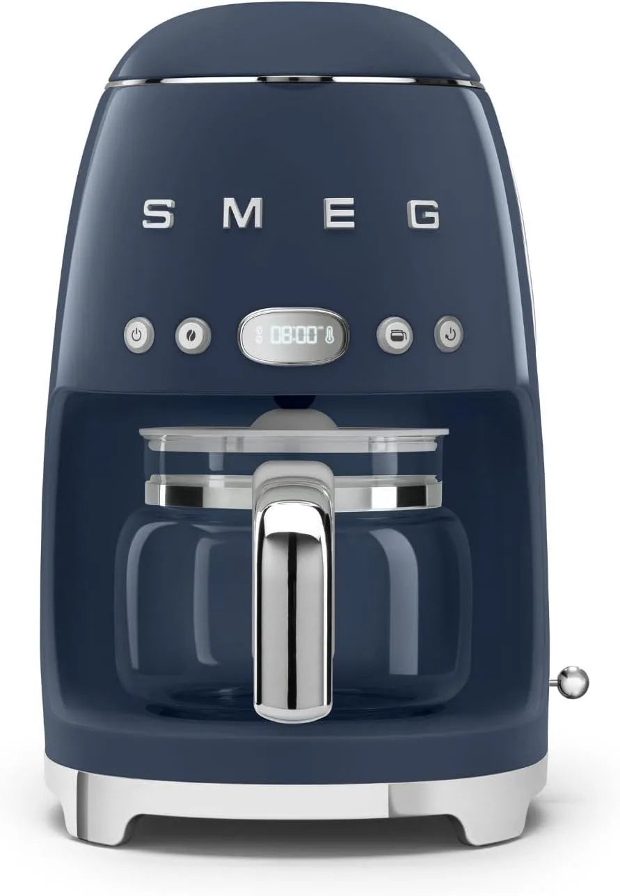 Smeg machine à café DCF02NBEU, puissance 1050 W, Carafe en Verre Jusqu'à 12 Tasses, 2 Niveaux d'Intensité, Filtre, Fonction Arôme et Autostart