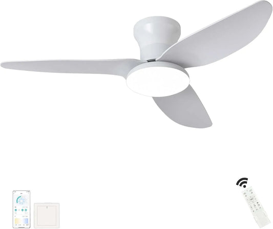 Ventilateur Grande Plafonnier, de Plafond Salon Dimmable Télécommande LED Lustre De Plafond Réversible Silencieux Dc Lumiere Plafond 6 niveaux de