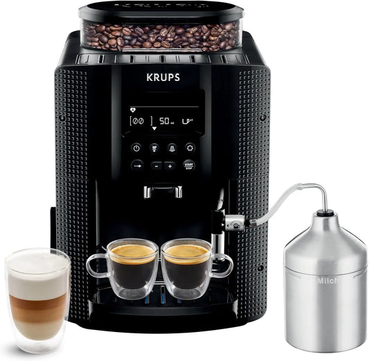 Krups machine à café EA816031, Essential, 2 tasses simultanées, grain, Expresso automatique, Ecran LCD, Nettoyage automatique, Buse vapeur, Noire