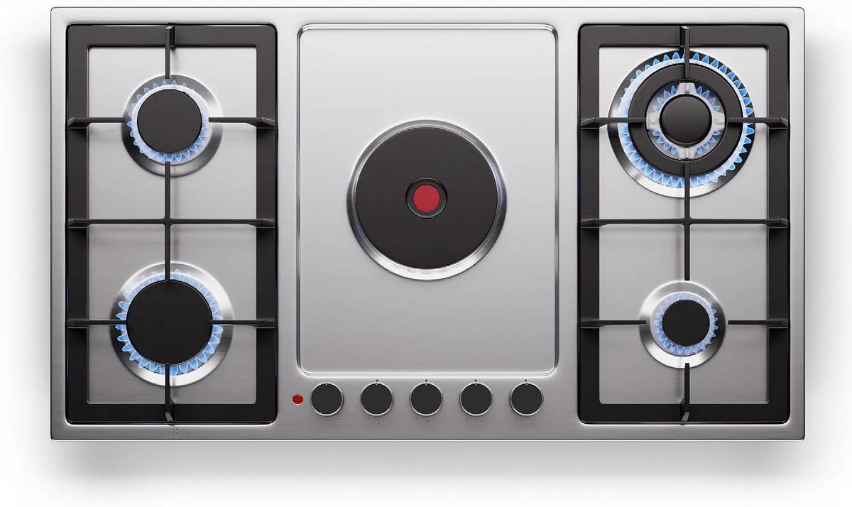 Klarstein plaque de cuisson, puissance 10.1Kw, MultiChef 5 De Cuisson Gaz Et Électrique, 4 Brûleurs Gaz & 1 Électrique, Acier Inoxydable