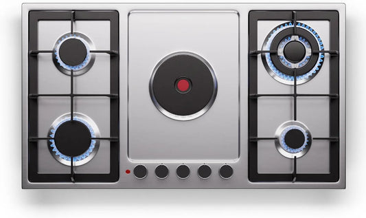 Klarstein plaque de cuisson, puissance 10.1Kw, MultiChef 5 De Cuisson Gaz Et Électrique, 4 Brûleurs Gaz & 1 Électrique, Acier Inoxydable