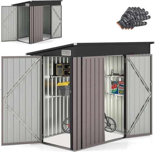 Abri de jardin RELAX4LIFE, Cabane à Outils Cabanon Résistant aux intempéries pour Poubelles Extérieur, 5M³, finition grise Clair