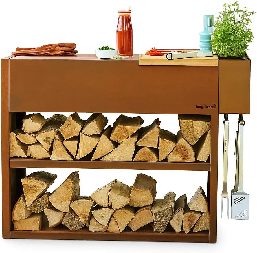 Table, Barbecook Cuisine extérieur Nestor Buddy de Travail pour Barbecue en Acier corten 133x55x90cm