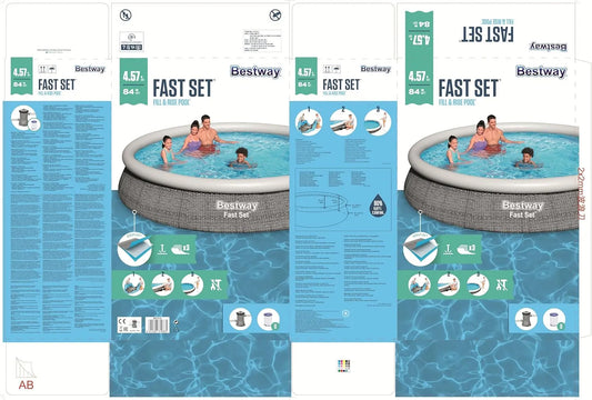 Bestway pompe, Fast Set Piscine Hors-Sol avec à Filtre Ø 457 x 84 cm, Aspect rotin, Ronde, finition grise Ardoise