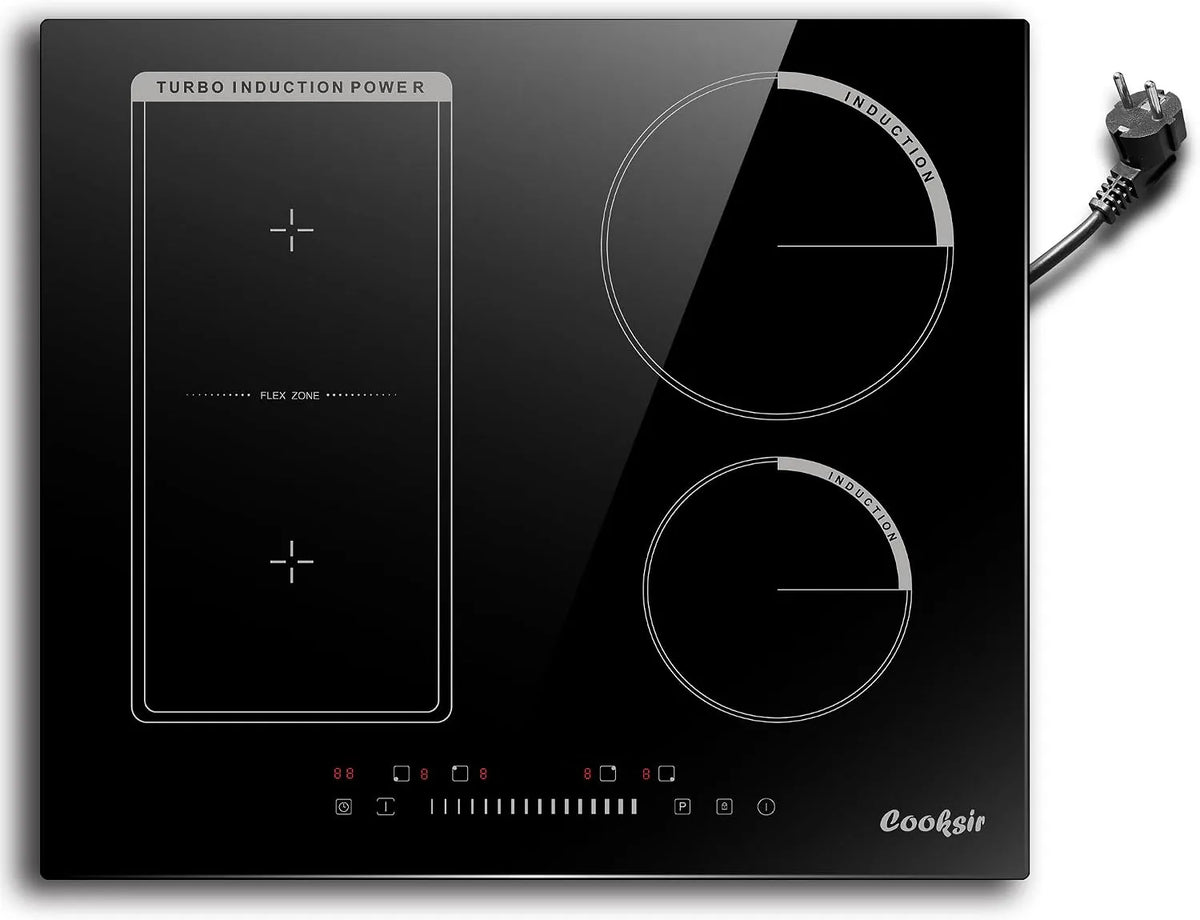 Plaque de cuisson, tension 220V, Table de Cuisson Induction Encastrable 60cm, Induction 4 Feux avec Prise, Commande Tactile à Curseur