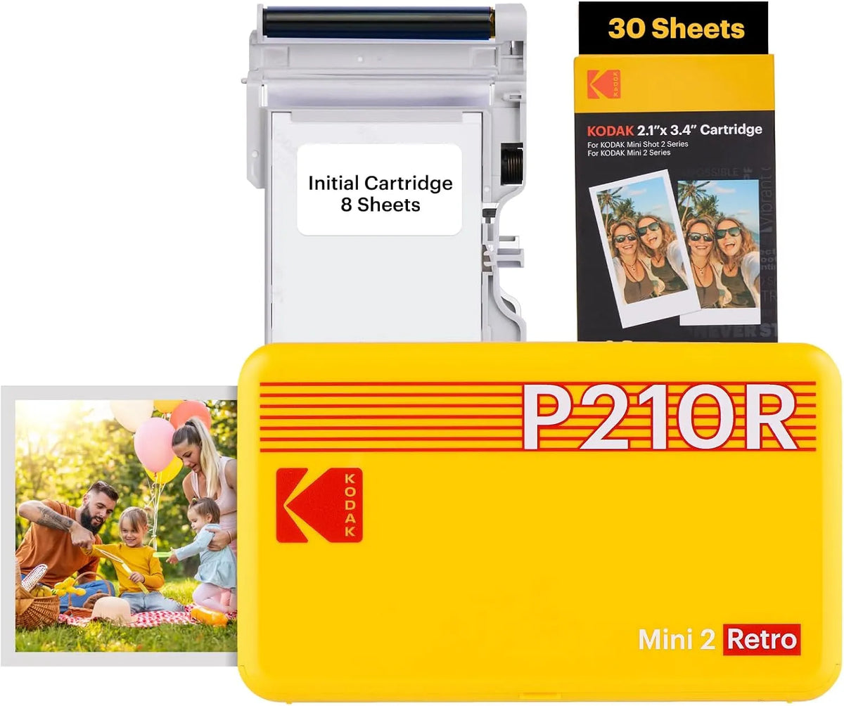 Imprimante 4PASS, KODAK Mini 2 Retro Cadeau Noel Photo Mobile, dimensions 5,3 x 8,6 cm, Paquet de 38 Feuilles, Jaune