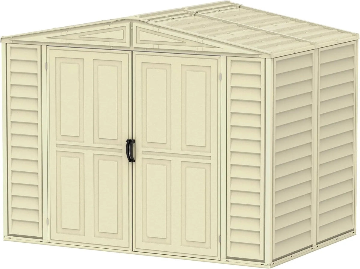 Abri de jardin, en plastique avec kit de fondation en métal, abri en vinyle sans entretien, Duramax DuraMate 8 x 6, 3.85 m², Ivoire