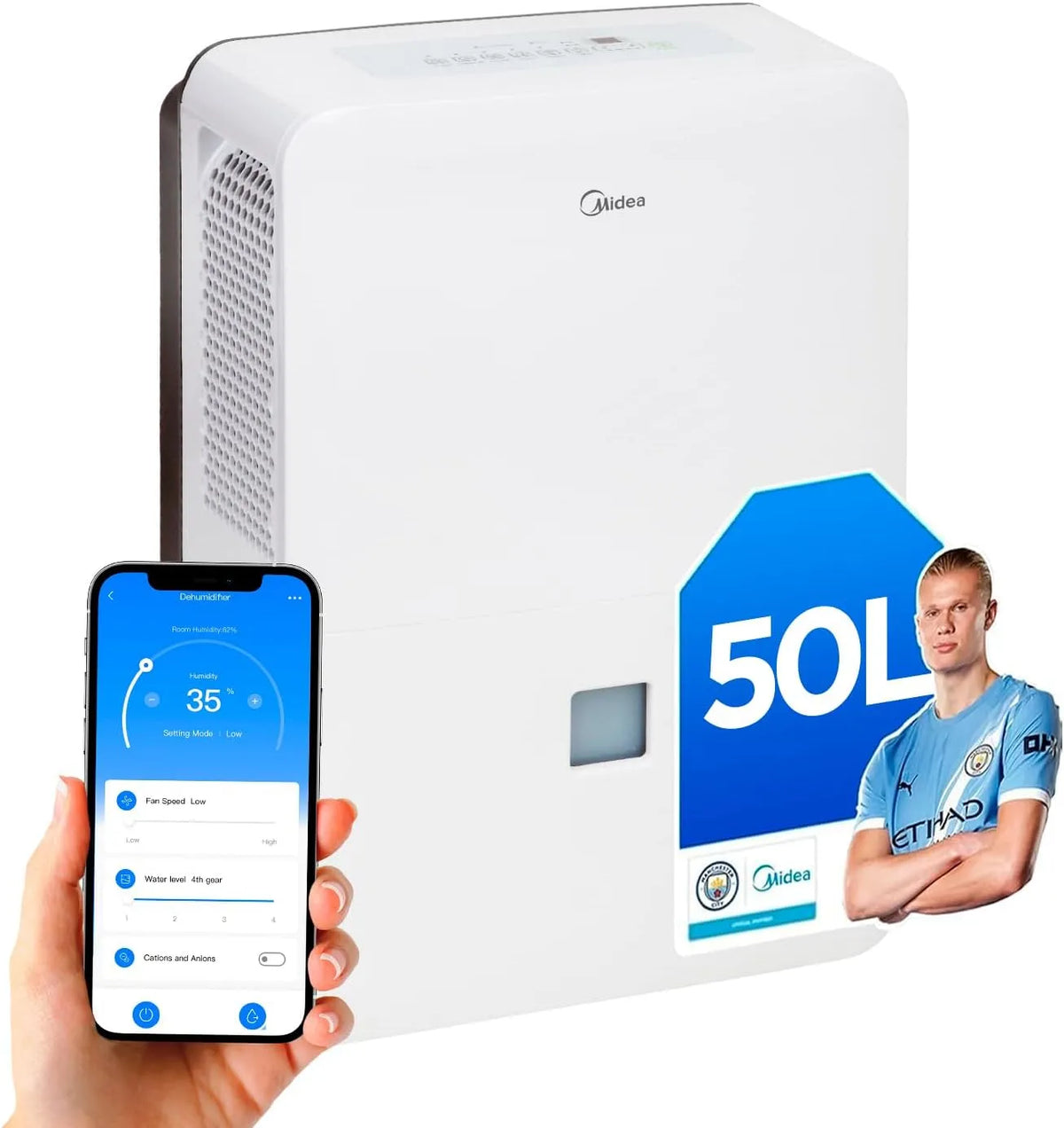Midea déshumidificateur 24H 120m²/300, Réservoir amovible 6L, 300 m³, Jour, Wifi, d air Anti Moisissure intérieur 50 L, Mode Confort, APP, Minuterie