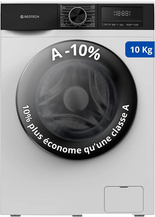 Lave-linge GLL101400WH A-10, poids 10 Kg, 16 programmes, 10 Kgs, 1400 tr, frontal GEDTECH, mn, Eco, Intensif