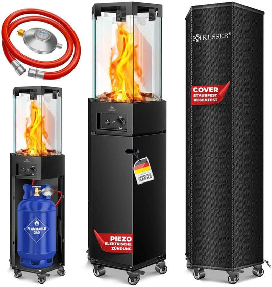 Kesser Chauffage Radiant à Gaz, Chauffage de Terrasse, Chauffage à Flamme, finition noire, Housse de Protection Incluse Chauffage Outdoor