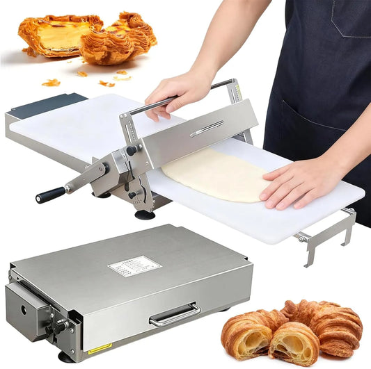 Pâte Pliable avec Planche à Laminer modèle A400 Laminoir à, Machine Manuelle en Acier Inoxydable avec épaisseur Réglable, pour Croissants