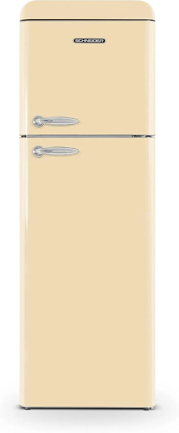 Réfrigérateur SCDD309VCR SCHNEIDER, 2 portes Vintage, capacité 302L, 227+75, Froid brassé, 3 clayettes verre, Pose libre, Thermostat réglable, Crème