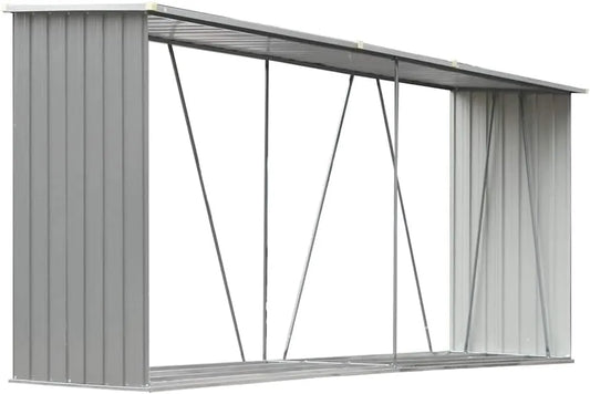 Abri Stockage Bois Acier Galvanisé 330x84x152cm finition grise Jardin Porte-bûche vidaXL