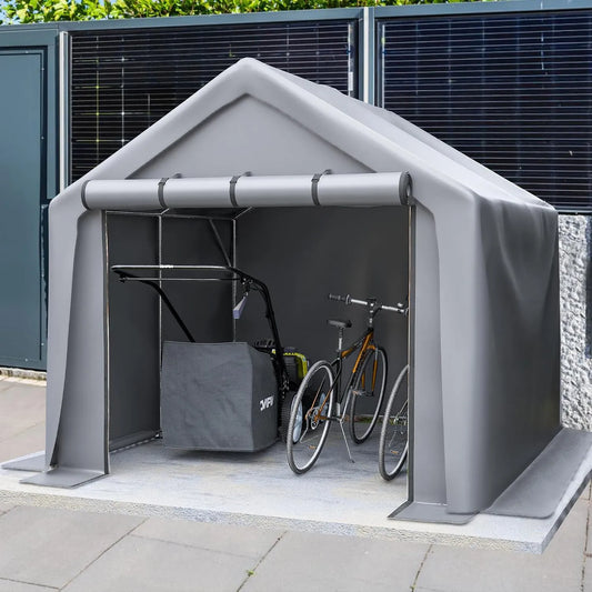 Abri à outils, Garage à vélos pour 4 vélos, dimensions 244 x 241 x 217 cm, résistant à l'hiver, cadre en acier, taille XXL, en métal