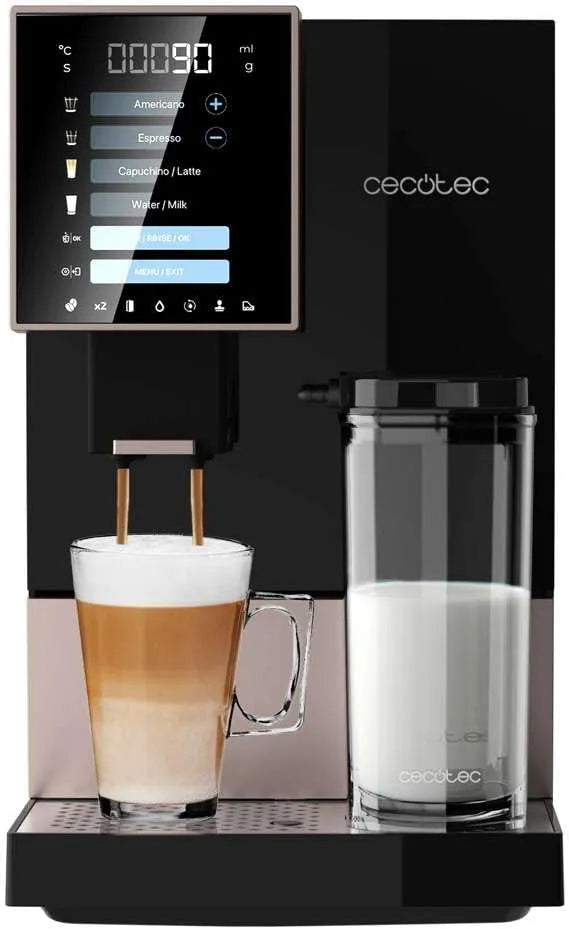 Cecotec machine à café, 19 bars, 5 niveaux de mouture, Réservoir à café 150g, Superautomatique Cremmaet Compactccino Black Rose, Réservoir à lait