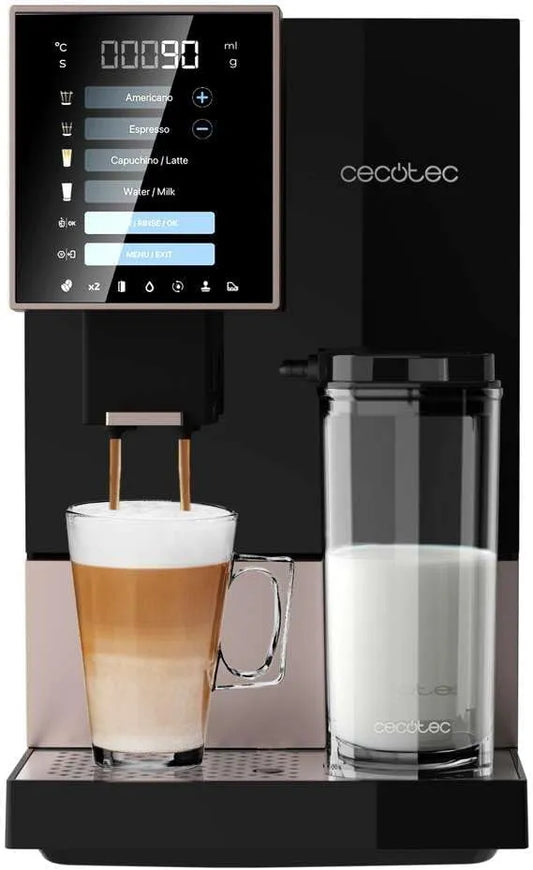 Cecotec machine à café, 19 bars, 5 niveaux de mouture, Réservoir à café 150g, Superautomatique Cremmaet Compactccino Black Rose, Réservoir à lait