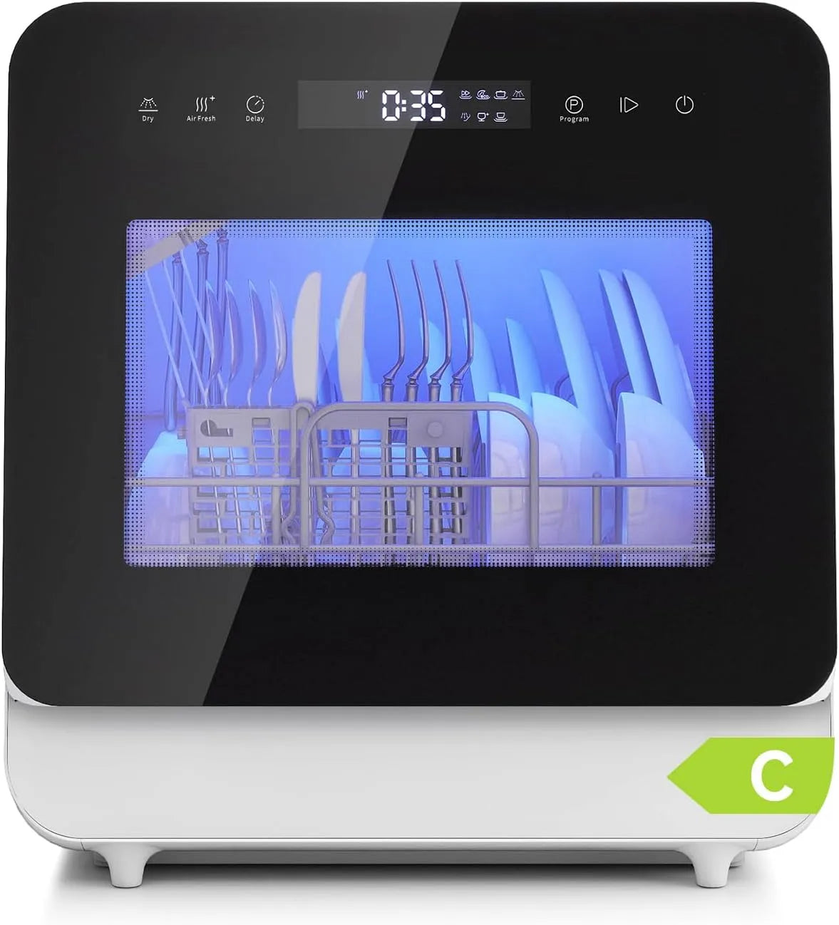 Lave-vaisselle, Commande Tactile, Affichage LED, Camping-cars, de Table avec 7 Programmes,5L, Double Alimentation en eau, Départ Différé