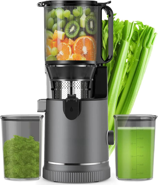 Extracteur de jus XL 147, Slow Juicer avec Goulotte mm et Moteur 400 W, Capacité 1,8 L avec 2 Verres, 147 mm, Pour Fruits et Légumes Entiers, Sans BPA