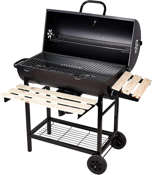 Barbecue, à Charbon BBQ de Bois de Jardin avec 2 Etagères en Bois, dimensions 101x70.5x94.5CM