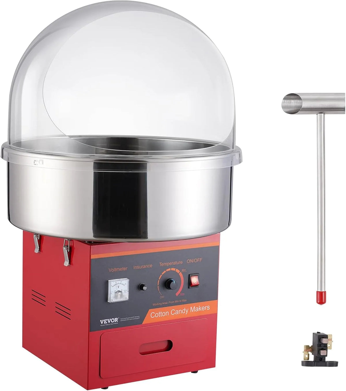 Vevor Machine à Barbe à Papa Électrique 1000 W, Bol en Acier Inoxydable, Cuillère à Sucre, Tiroir, pour Faire Bonbons Fête Anniversaire