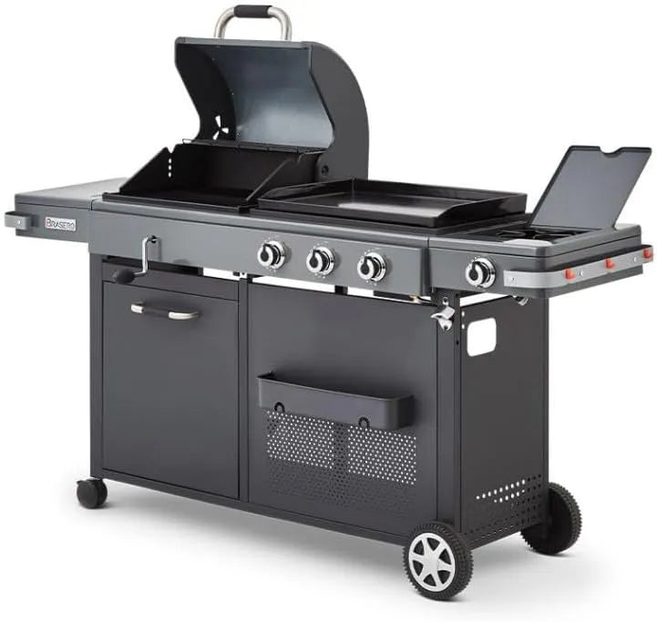 Barbecue BRASERO, Charbon et Plancha 60 x 42 cm à gaz avec brûleur latéral -12,95 KW, Bi-Energy Gun Metal XL