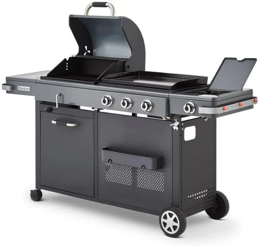 Barbecue BRASERO, Charbon et Plancha 60 x 42 cm à gaz avec brûleur latéral -12,95 KW, Bi-Energy Gun Metal XL