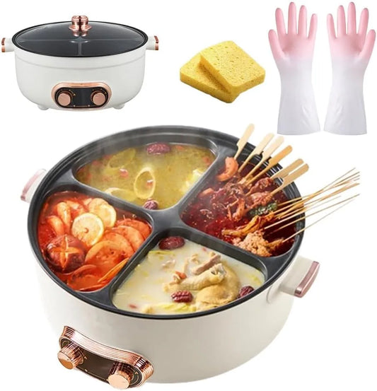 À 4 compartiments Marmite multifonctionnelle, grande capacité de 6L, marmite électrique séparés, un réchaud saveurs, shabu chinois aux variées