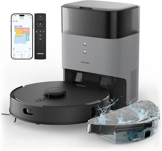 Aspirateur T20 2700 AIRROBO + Robot, et Vadrouille avec Base Auto-Vide, Navigation Laser, Alexa, App, pour Animaux, Sac à Poussière 3,3 L, WiFi