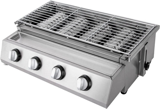 Barbecue à gaz, à 4 brûleurs en acier inoxydable GPL, barbecue de table professionnel pour gastronomie et extérieur