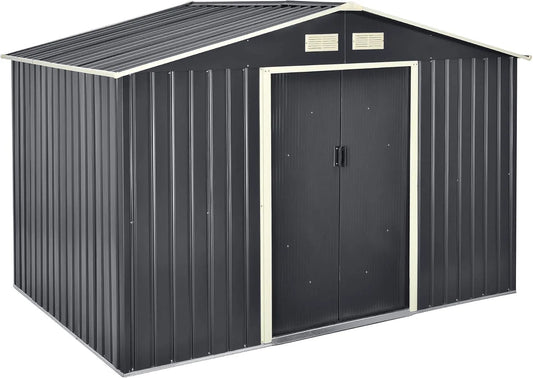 Abri de jardin, 9 m³ Robuste Cabane de Stockage Extérieur Cabane à Outils Toit à Pignon Tôles en Acier Galvanisées finition grise Foncé, en.casa