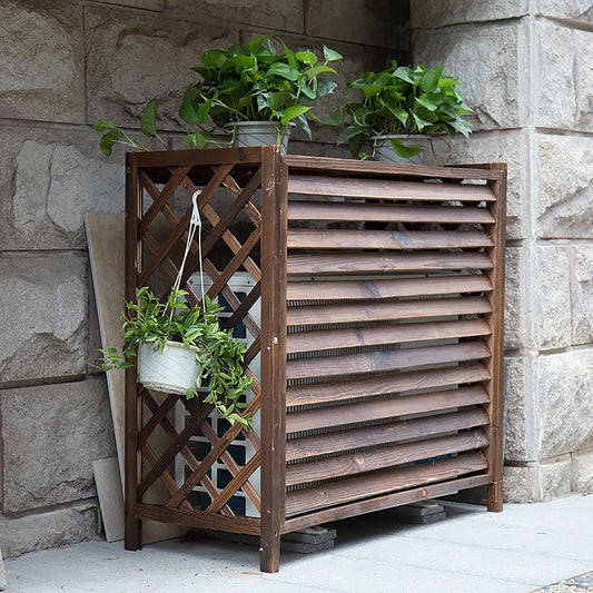 Climatiseur Cache, Grille en Bois Massif pour unité de climatisation, Dimensions: 110 x 50 x 145 cm, extérieur, Support décoratif
