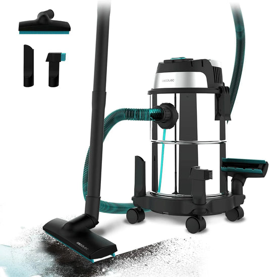 Cecotec aspirateur, pour liquides et Solides Conga Rockstar Wet & Dry Steel 16 L. 1200 W, 20 kPa, Rayon d'action de 5m, Châssis Métallique, Roues