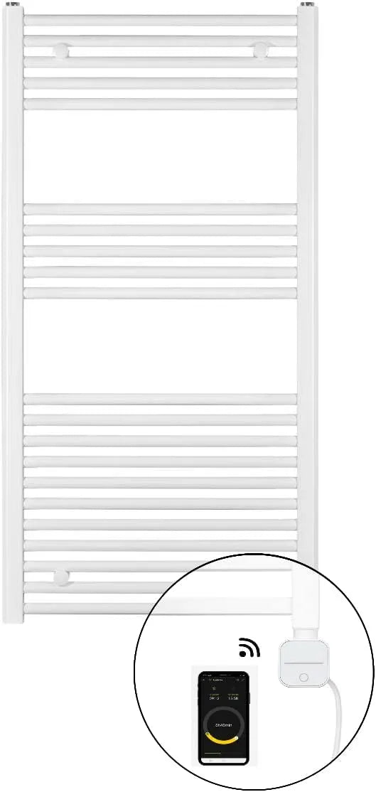 Radiateur 1475, Seche Serviette électrique connecté Bluetooth, X 600, finition blanche, Salle de Bain programmable