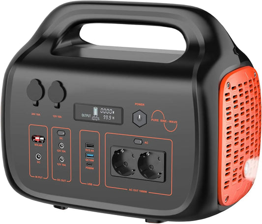 Station électrique portable, Générateur Solaire 1000W Power Station avec Sorties AC, Portable 1075Wh, DC, USB, PD, Batterie de Secours pour Camping