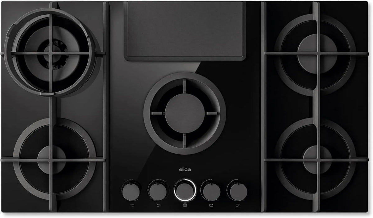 Elica plaque de cuisson PRF0196341, 88, Black, de cuisson à gaz avec hotte aspirante intégrée NIKOLATESLA FLAME EVO BL