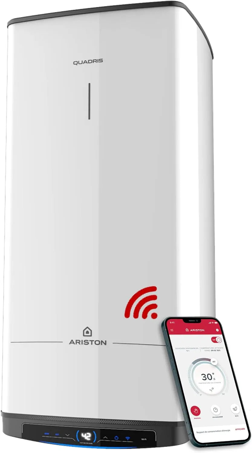 Ariston modèle, Quadris WiFi 120L 1m2, 25% d'Économie d'Énergie, capacité 120L, Chauffe Eau Électrique Compact, Intelligent, Connecté, Steatite