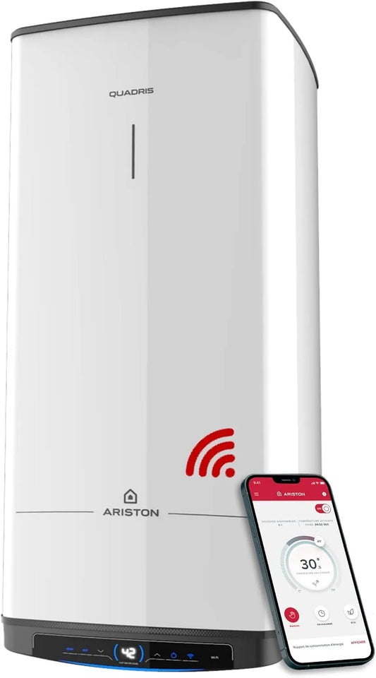 Ariston modèle, Quadris WiFi 120L 1m2, 25% d'Économie d'Énergie, capacité 120L, Chauffe Eau Électrique Compact, Intelligent, Connecté, Steatite