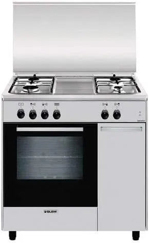 Cuisinière AS854EI Glem Gas, avant, indépendante à gaz en acier inoxydable, rotative, moyen, plan de travail à gaz