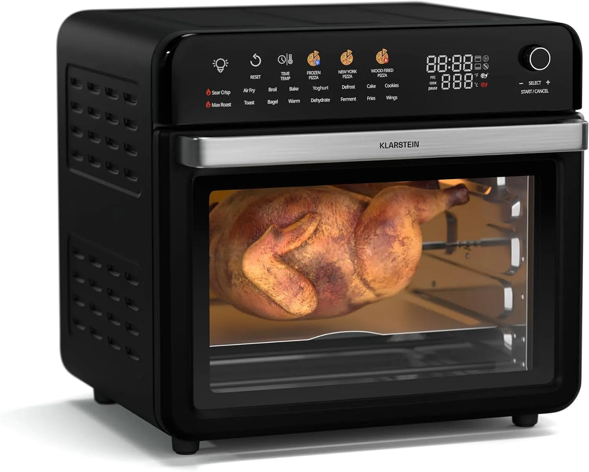 Klarstein friteuse à air chaud, capacité 34 L, puissance 2200 W, 19 Programmes, Température 40-350 °C, AirGlaze Friteuse Sans Huile, Rôtisserie, Noire