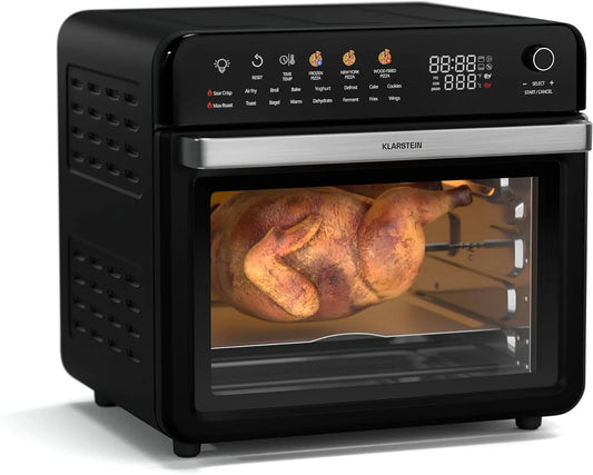 Klarstein friteuse à air chaud, capacité 34 L, puissance 2200 W, 19 Programmes, Température 40-350 °C, AirGlaze Friteuse Sans Huile, Rôtisserie, Noire