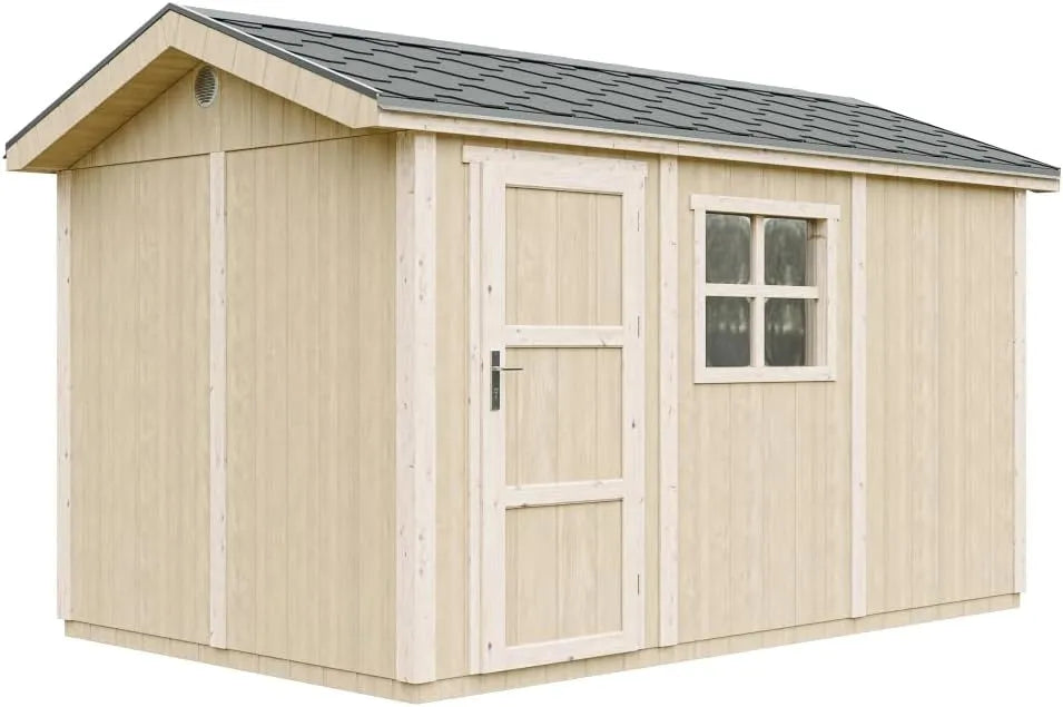 Abri de jardin H252x250x412 M914, Qualité 8,68 m², cm, Construction de Panneaux LP Smartside, avec Un Sol et des bardeaux bitumineuxs, Timbela
