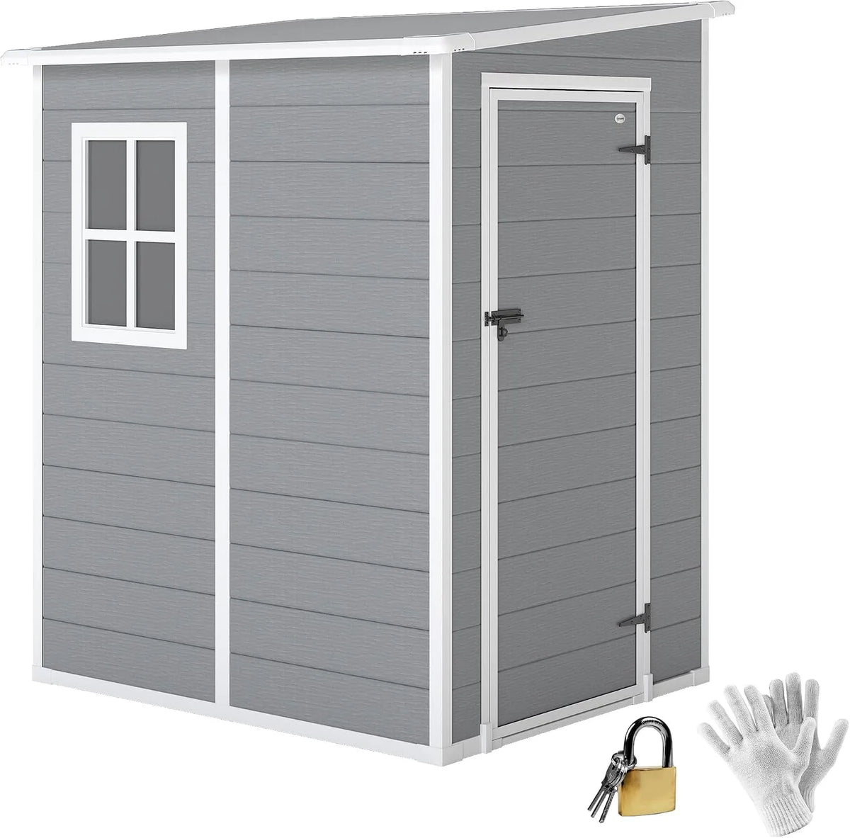 Abri de jardin Outsunny, dim. 122L x 149l x 192/177H cm, aération et fenêtre, finition grise, 1,54 m² cabane de Jardin pour Outils, Aluminium et PP