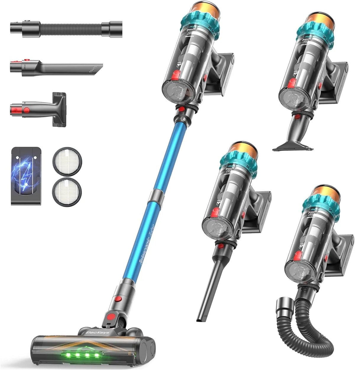 Aspirateur balai, Ultra-Silencieux à 45DB Aspirateur avec LED, Aspirateur sans Fil Anti-enchevêtrement, puissance 580W, 65 Min