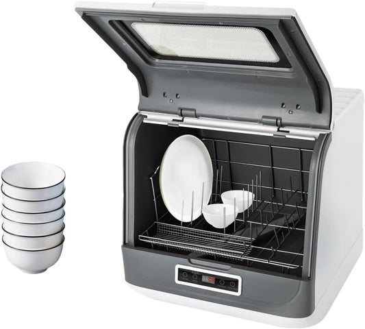 Lave-vaisselle, mini avec 3 programmes, séchage automatique, mini pour bureau, finition blanche + finition grise, de table, affichage LED, camping