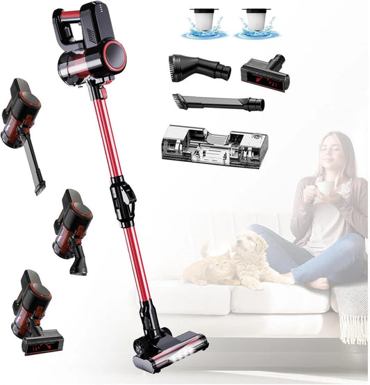 Aspirateur balai, Laveur sans Fil 5 en 1 Compact, Puissant 16000Pa, Laveur sans Fil pour Sol Dur Tapis Poils d'animaux Voiture