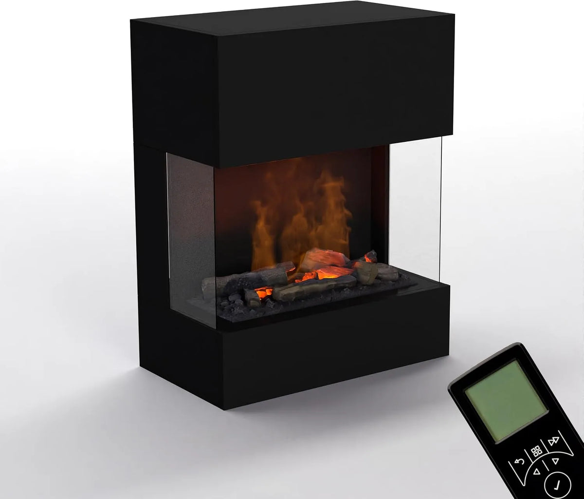 Cheminée électrique, avec Flammes LED 3D réalistes, Opti-Myst 600, finition noire, Effet crépitant, dimensions 70x89x40 cm, télécommande